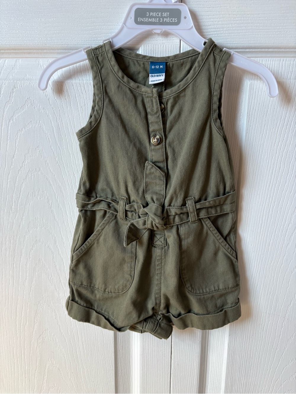 Old Navy Olive Green Sleeveless Romper with Tie Waist